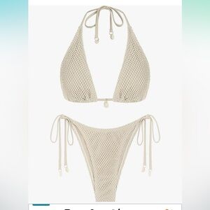 ZAFUL Women's Triangle Bikini Multiway Fishnet String Bikini Set beige cream